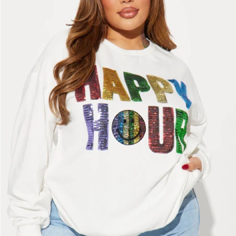 2x Colorful Sequin 'Happy Hour' Sweatshirt